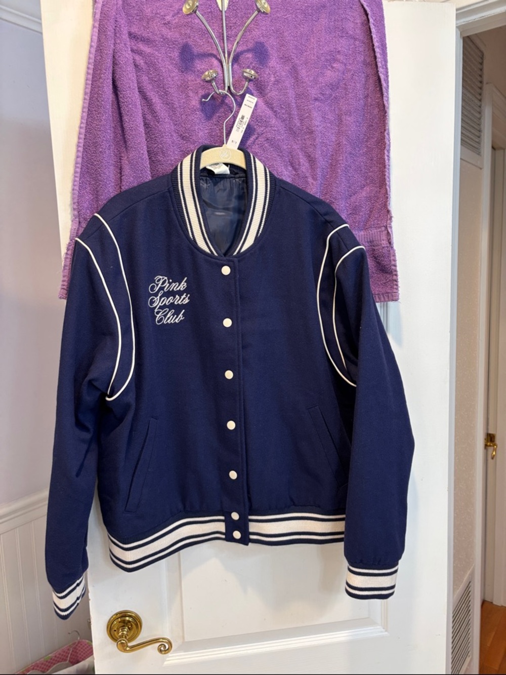 NWT PINK Victoria's Secret Navy and White Varsity Bomber Jacket